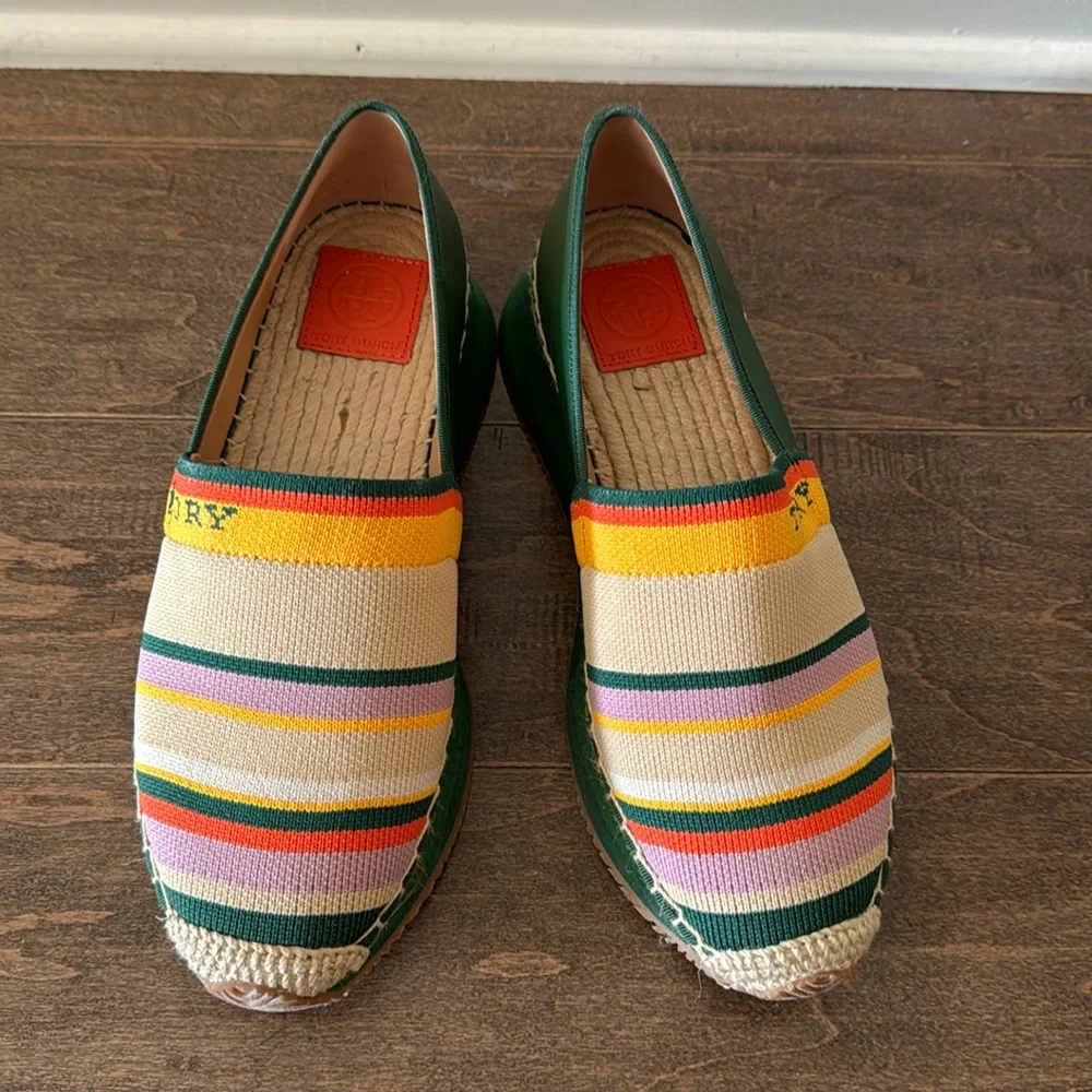 Tory Burch Daisy Mixed Material Striped Slip-on Sneaker/Espadrille Size 8.